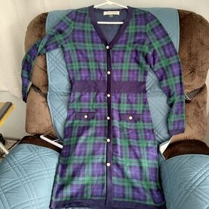 Plaid Cardigan Dress with Button Details